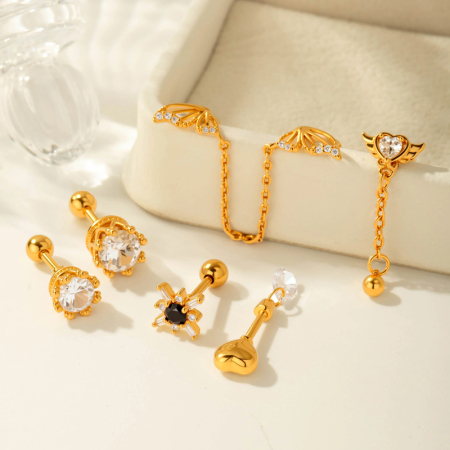 1 pièce de boucles d'oreilles piercing pour femme en forme de cœur simple, couleur cuivre et or, zircone