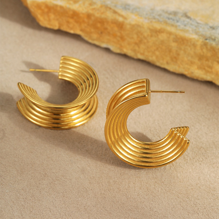 1 paire de boucles d'oreilles créoles étanches en acier inoxydable Daily Strip pour femme, collection Simple Series 2