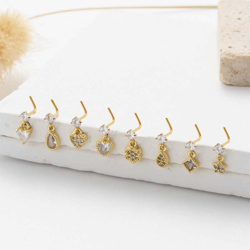 1 Pièce Simple Series Simple Heart Simple Copper Gold Color Zircon Piercing De Nez Pour Femme h5Image5