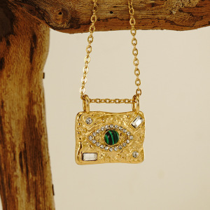 Colliers Pendentifs Œil Du Diable En Acier Inoxydable Étanche Couleur Or h5 Image4