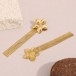 Boucles D'Oreilles Pendantes Élégantes À Pompon En Acier Inoxydable Imperméable Pour Femmes, Collection Simple Series h5 Image3
