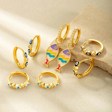 Boucles d'oreilles créoles en forme de poisson, couleur cuivre et or, 1 pièce