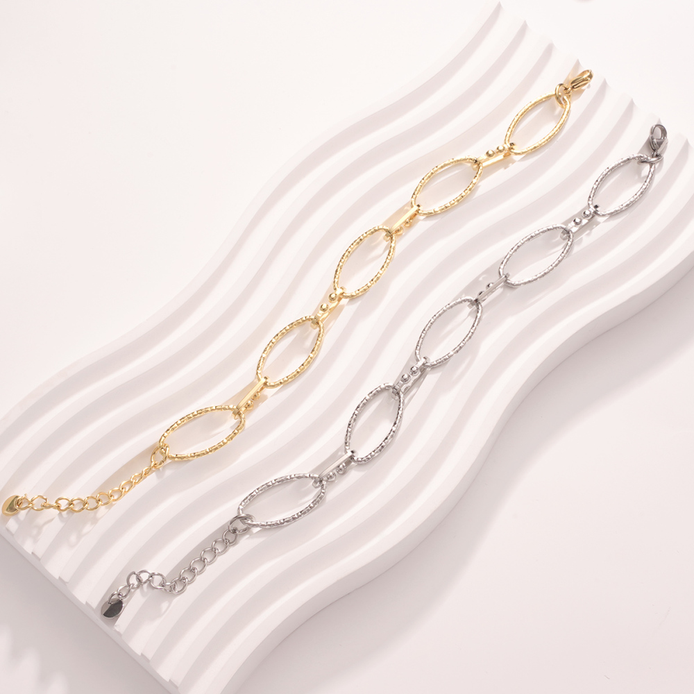 Bracelet Chaîne Ovale Classique Patchwork En Acier Inoxydable Étanche Couleur Or Pour Femme Image3