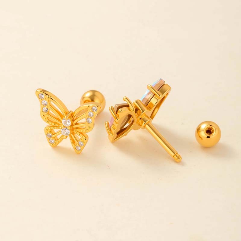 1 Pièce De Boucles D'Oreilles Piercing Pour Femme En Forme De Cœur Simple, Couleur Cuivre Et Or, Zircone h5Image8