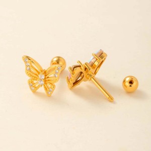 1 Pièce De Boucles D'Oreilles Piercing Pour Femme En Forme De Cœur Simple, Couleur Cuivre Et Or, Zircone h5 Image8