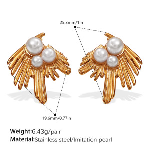 Boucles D'Oreilles Puces Feather En Acier Inoxydable Étanche Couleur Or h5