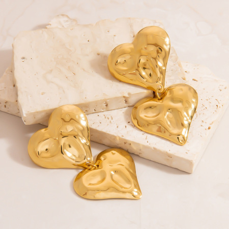 Boucles d'oreilles pendantes pour femme, en acier inoxydable doré, motif cœur, collection romantique (1 paire).