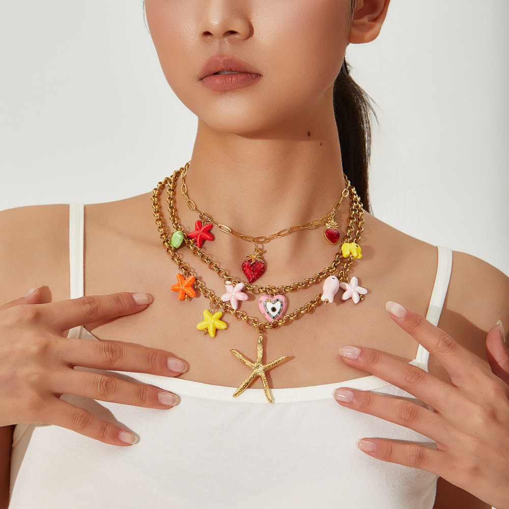 1 Paire De Colliers Pendentifs Pour Femmes, Collection Luxueuse « Tortue De Vacances », En Acier Inoxydable Étanche Couleur Or Image4