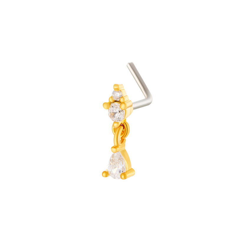 1 Pièce De Piercing De Nez En Forme De Goutte En Cuivre Doré Et Zircon Pour Femme 