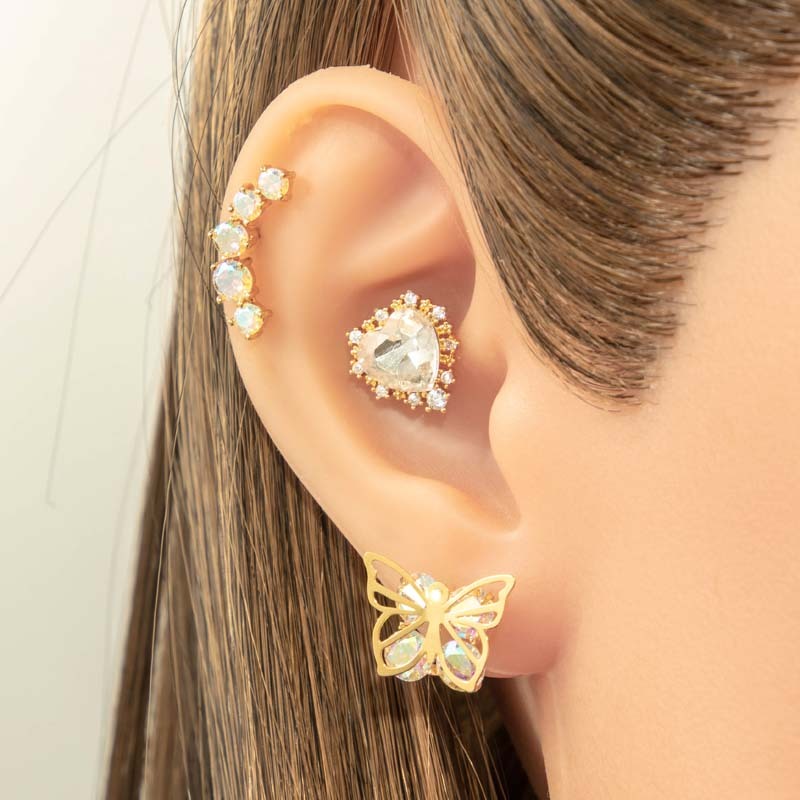 1 Pièce De Boucles D'Oreilles Piercing Pour Femme En Forme De Cœur Simple, Couleur Cuivre Et Or, Zircone h5Image3
