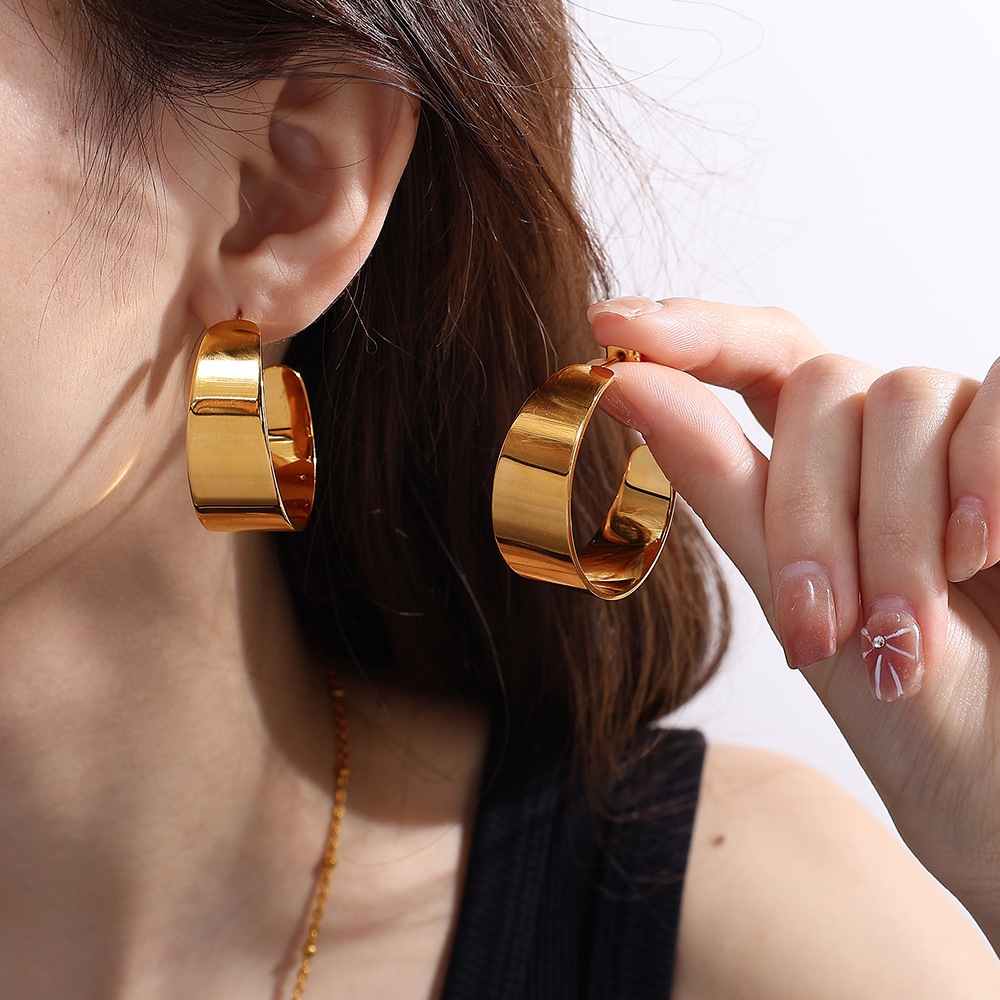 Boucles D'Oreilles Puces Simples En Acier Inoxydable Imperméable Couleur Or h5Image5
