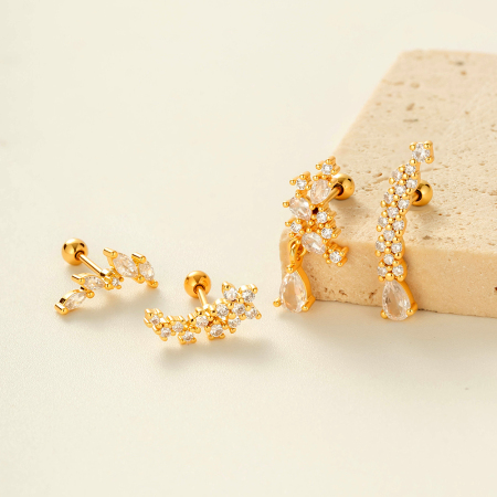 Boucles d'oreilles piercing en zircon couleur or et cuivre