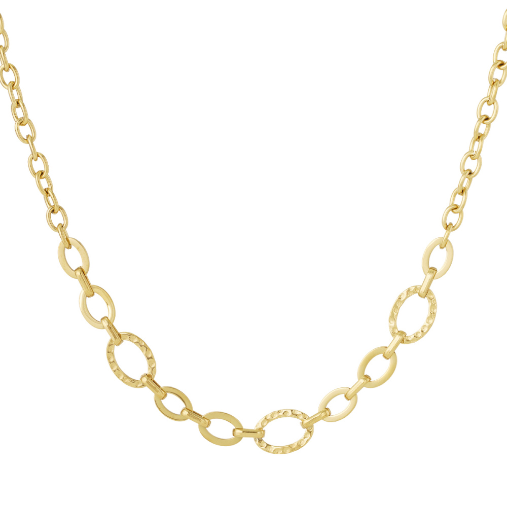 Chaîne Ovale En Acier Inoxydable Texturé Martelé, Couleur Or, Pour Femme 