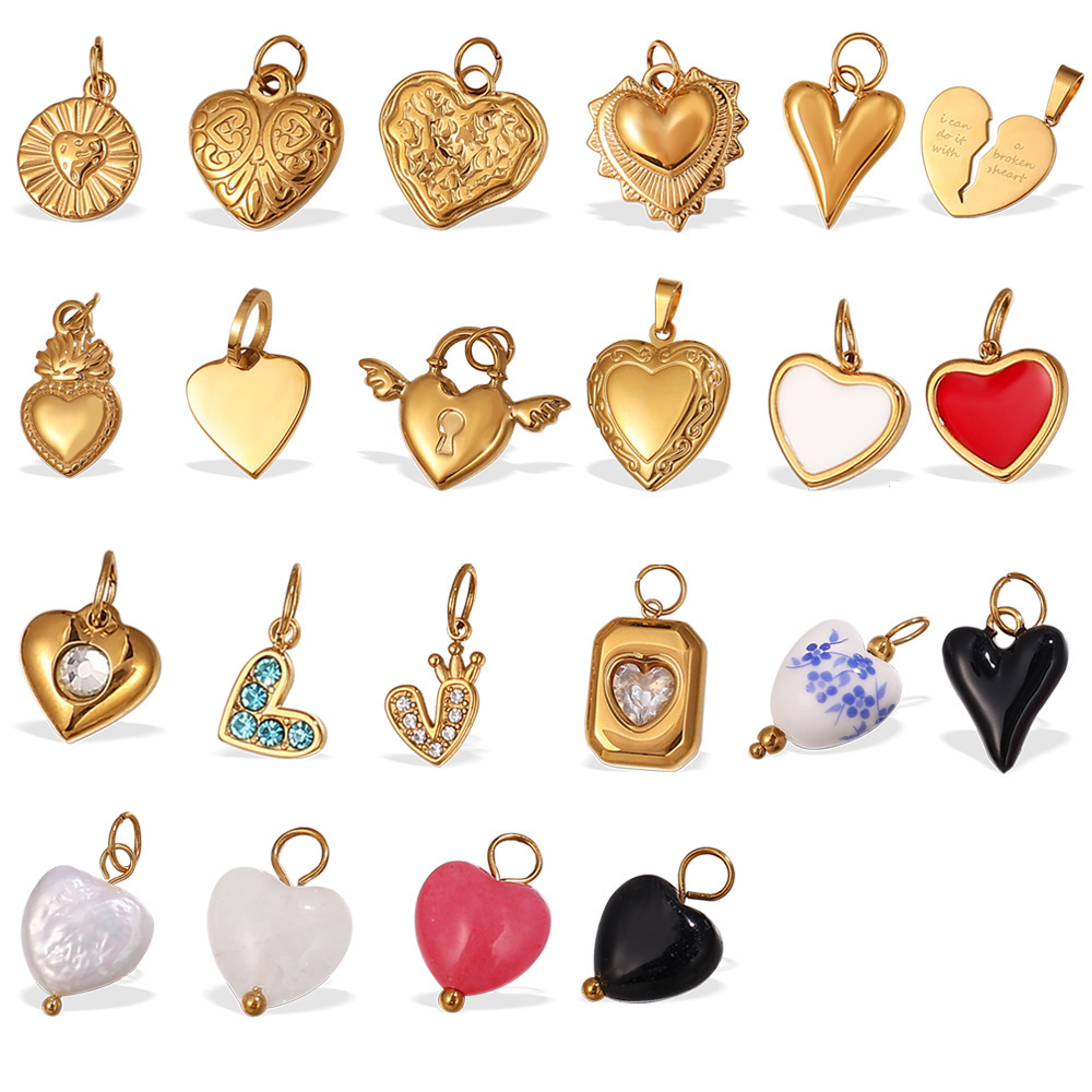 Pendentifs En Forme De Cœur En Acier Inoxydable Étanche Couleur Or À Faire Soi-Même h5Image5