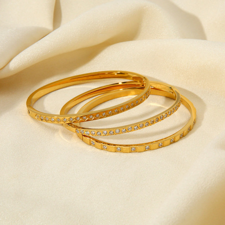Bracelet jonc pour femme Simple Series Daily Geometric en acier inoxydable doré étanche 2