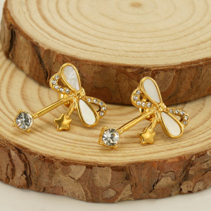 Boucles D'Oreilles À Clous En Acier Inoxydable Imperméable Couleur Or Avec Nœud Papillon h5 Image3