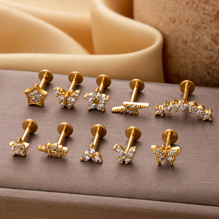 1 pièce de boucles d'oreilles piercing pour femme en forme de fleur simple, couleur cuivre et or, zircone