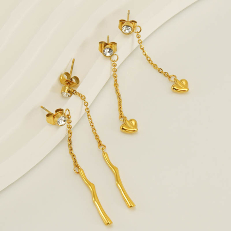 Boucles d'oreilles pendantes classiques en forme de cœur, en acier inoxydable étanche, couleur or