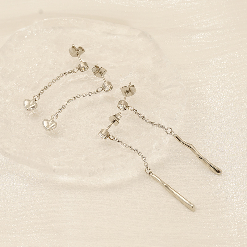 Boucles D'Oreilles Pendantes Classiques En Forme De Cœur, En Acier Inoxydable Étanche, Couleur Or Image5