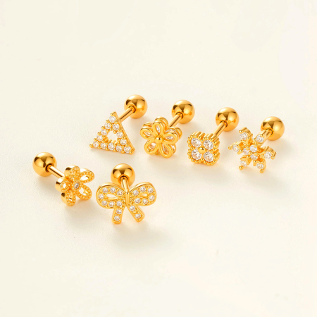Boucles d'oreilles piercing en cuivre et zircons en forme de fleur