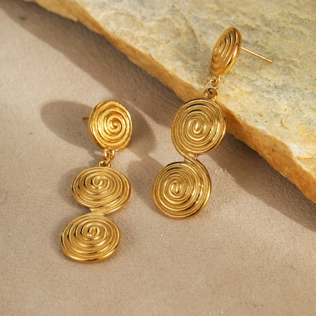 Boucles d'oreilles pendantes pour femme, style géométrique simple, en acier inoxydable étanche, couleur or (1 paire). 2