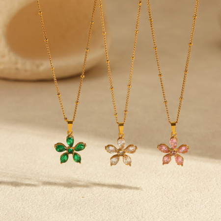 Colliers pendentifs pour femmes, collection Simple Series Elegant Flower, en acier inoxydable étanche 2