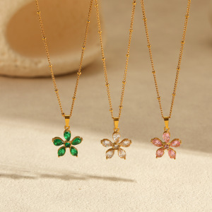 Colliers Pendentifs Pour Femmes, Collection Simple Series Elegant Flower, En Acier Inoxydable Étanche h5 Image2
