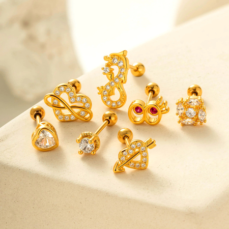 Boucles d'oreilles piercing en forme de cœur en cuivre et zircon