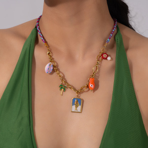 Colliers Pendentifs Pour Femmes En Acier Inoxydable Imperméable, Ornés D'Un Coquillage À Glaçure Huilée Colorée h5 Image5