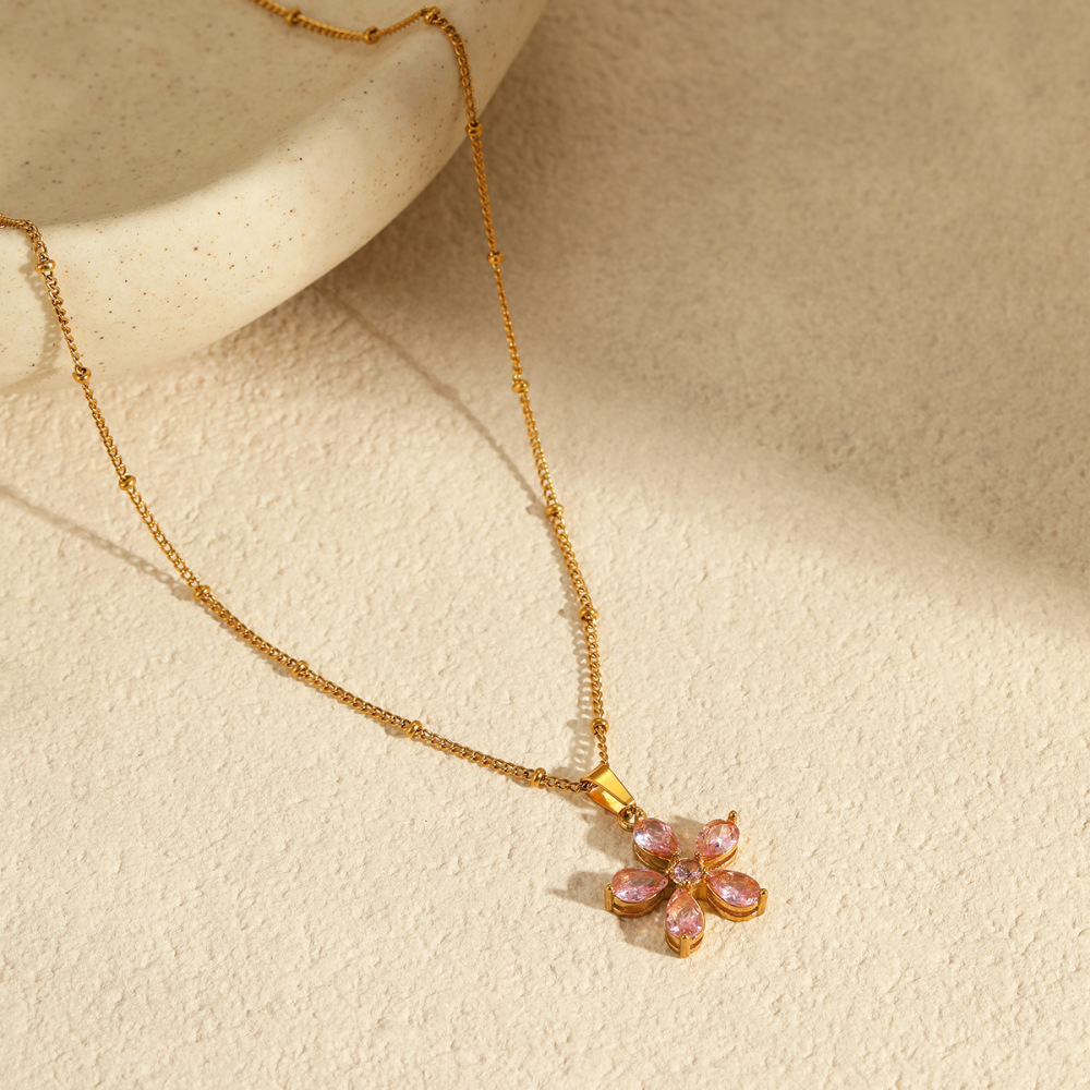 Colliers Pendentifs Pour Femmes, Collection Simple Series Elegant Flower, En Acier Inoxydable Étanche h5Image4
