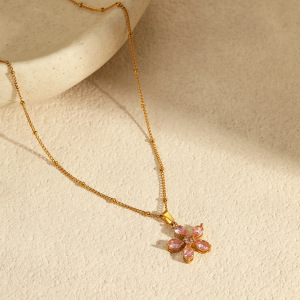 Colliers Pendentifs Pour Femmes, Collection Simple Series Elegant Flower, En Acier Inoxydable Étanche h5 Image4