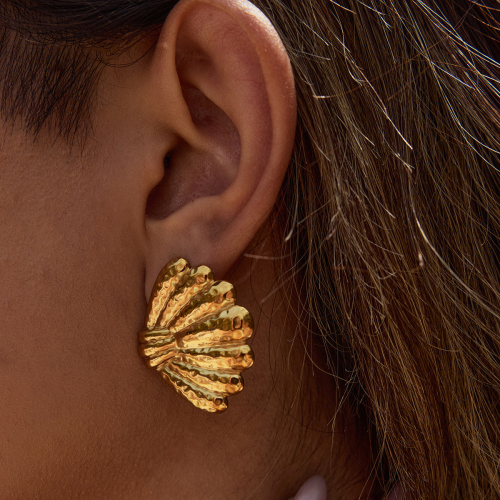 Boucles D'Oreilles Puces En Acier Inoxydable Étanche Couleur Or, En Forme De Coquillage h5Image3