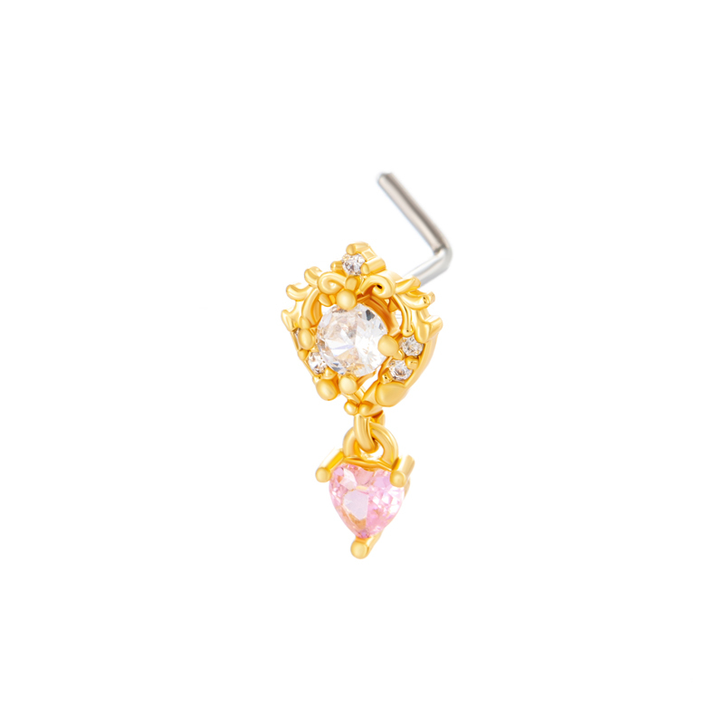 1 Pièce De Piercing De Nez Élégant En Forme De Cœur, Couleur Cuivre Doré Et Zircone Pour Femme