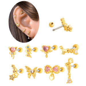 Boucles D'Oreilles Piercing Pour Femme, Série Simple, Cœur Simple, Cuivre, Or, Zircone h5 Image3