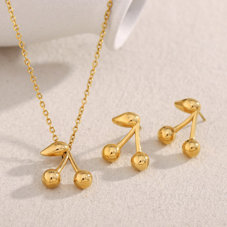 Colliers pour femmes en acier inoxydable doré, imperméables, à motif cerise simple et élégant