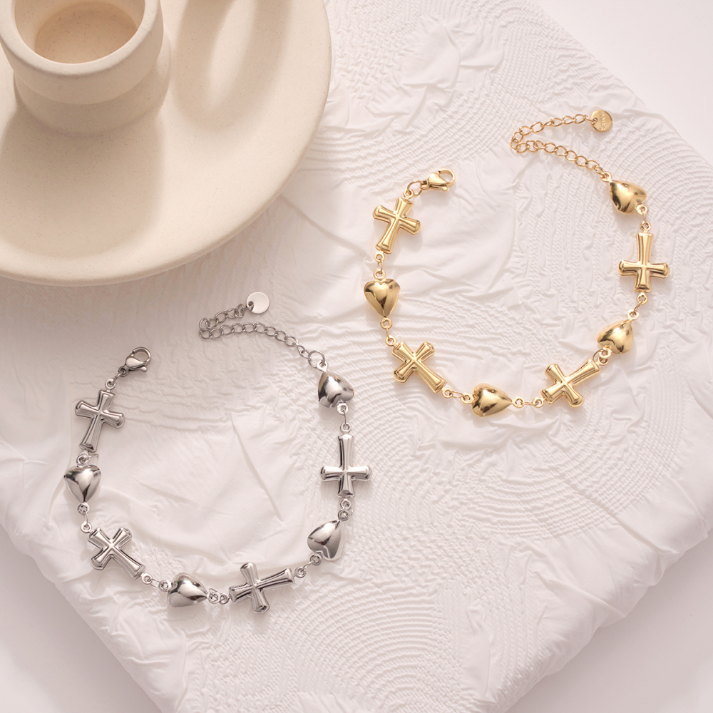 Bracelets À Breloques Classic Cross Daily Pour Femmes, En Acier Inoxydable Étanche, Couleur Or h5Image5