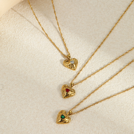 1 paire de colliers pendentifs en acier inoxydable doré pour femme, série Simple Daily Heart 2