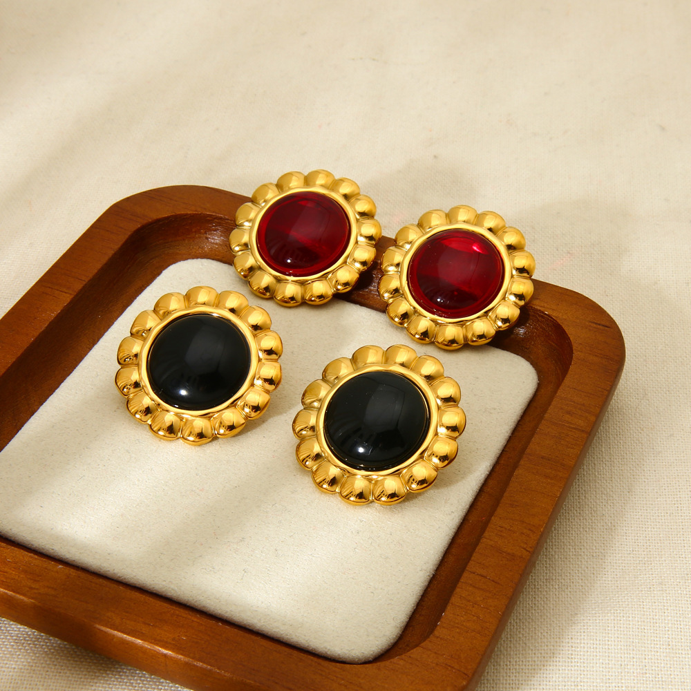 Boucles D'Oreilles À Tige Elliptiques Rétro Haut De Gamme Rouges Et Vertes Pour Femmes h5Image3
