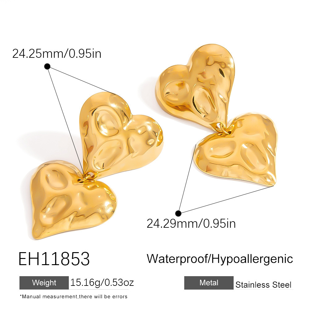 Boucles D'Oreilles Pendantes Pour Femme, En Acier Inoxydable Doré, Motif Cœur, Collection Romantique (1 Paire). h5Image2