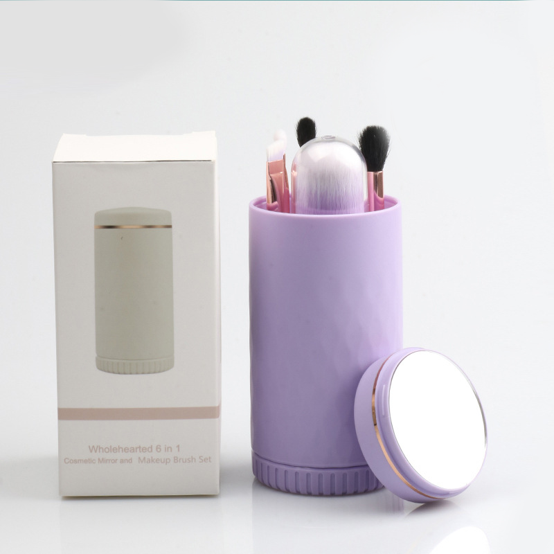 Ensemble De Pinceaux De Maquillage Portables Avec Miroir Pour Femmes h5Image3