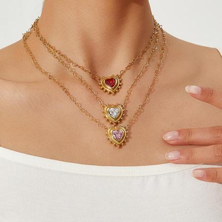 1 paire de colliers pendentifs pour femmes, collection romantique, style classique cœur, en acier inoxydable étanche, couleur or