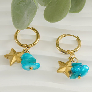 Boucles D'Oreilles En Acier Inoxydable Imperméable Avec Perles Dorées En Forme D'Étoile h5 Image4