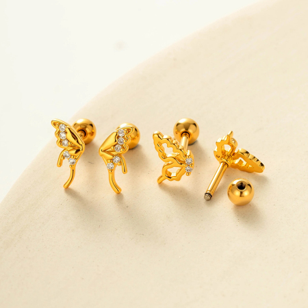 Boucles d'oreilles piercing ailes en zircon couleur cuivre or 2