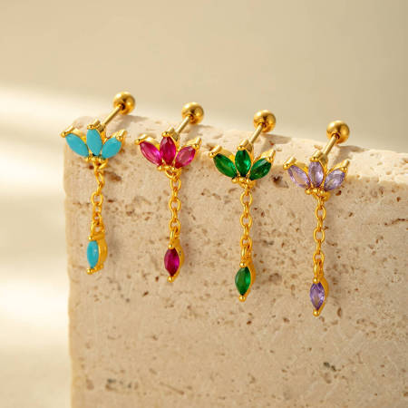1 pièce de boucles d'oreilles piercing géométriques simples en cuivre doré et zircon pour femmes