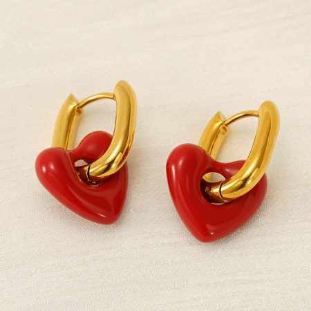 Boucles d'oreilles pendantes en acier inoxydable doré, couleur cœur, étanches.