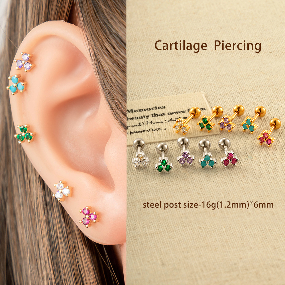 Boucles D'Oreilles Piercing Géométriques Simples En Cuivre Et Zircon Pour Femme, 1 Pièce h5Image4
