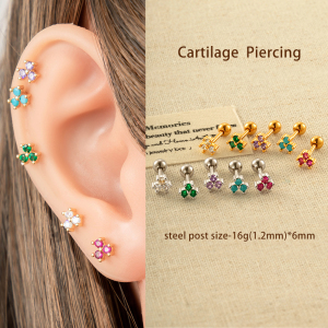 Boucles D'Oreilles Piercing Géométriques Simples En Cuivre Et Zircon Pour Femme, 1 Pièce h5 Image4