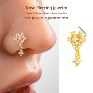 1 Pièce De Clou De Nez En Forme De Fleur En Cuivre Doré Et Zircon Pour Femme h5 Image5