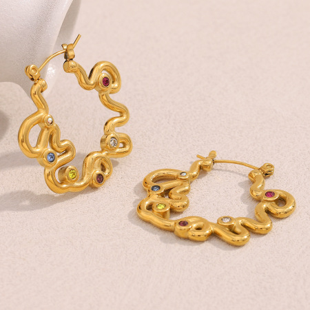 Boucles d'oreilles pendantes rétro géométriques en acier inoxydable étanches pour femmes 2