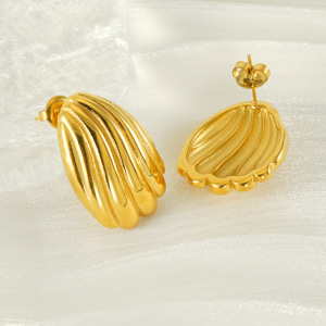 Boucles D'Oreilles Puces En Acier Inoxydable Étanche Couleur Or, En Forme De Coquillage h5 Image4